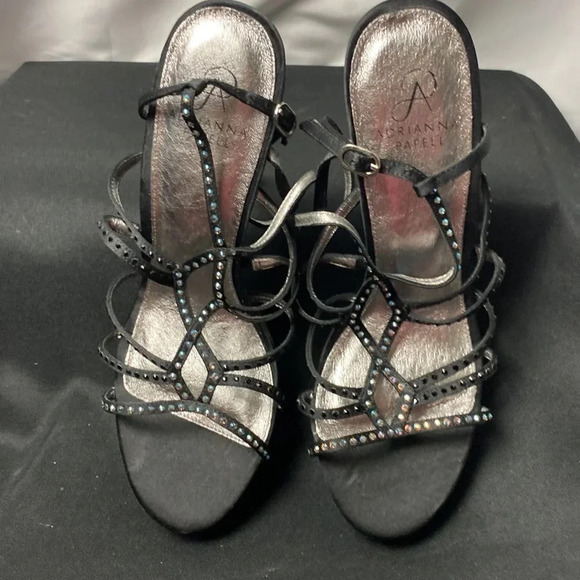 ADRIANNA PAPELL WO SIZE 10 BLACK 5”HEEL LEATHER HIGH HEEL SHOE ANKLE STRAPS - Picture 3 of 14